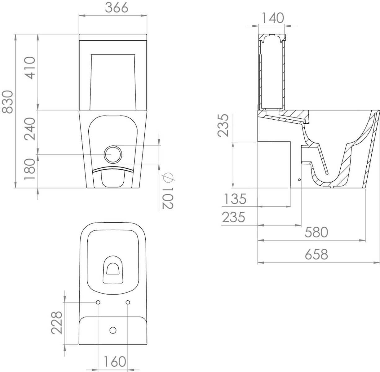 SANEUX Matteo Rimless WC with Pan Close Coupled Right Hand Soil Exit