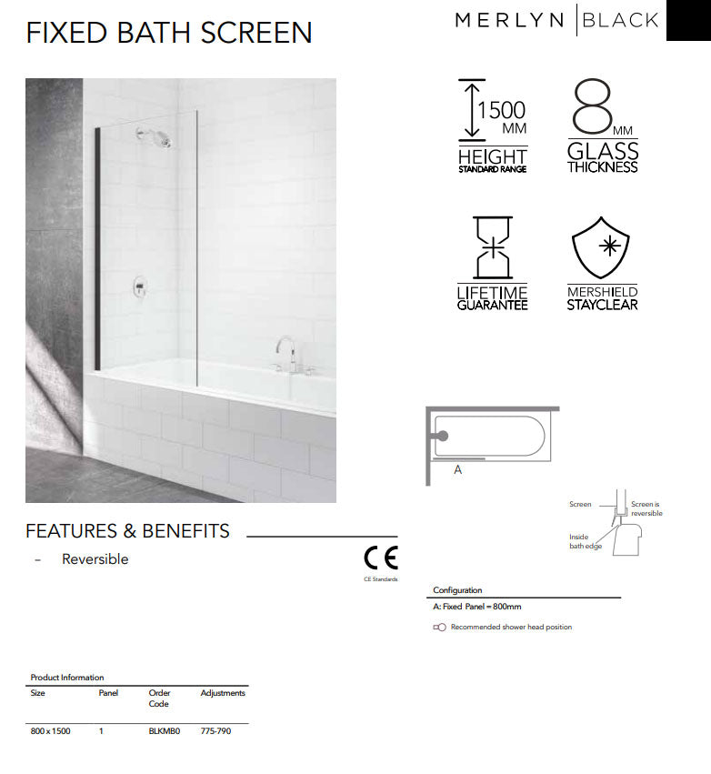 Merlyn Black Fixed Bath Screen