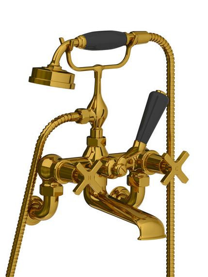 Lefroy Brooks Mackintosh Wall Mounted Bath Shower Mixer With Hose & Handset - Polished Brass