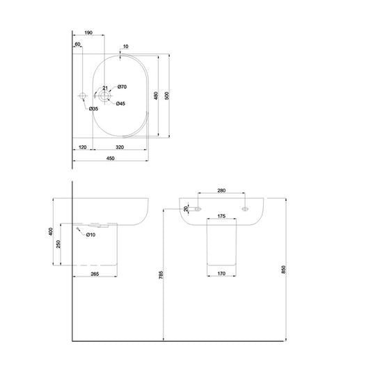 Milan 500mm Wall Mounted One Tap Hole Basin - White Gloss
