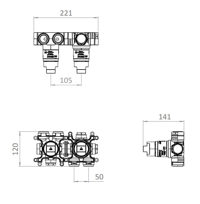 Crosswater Module 3 Outlet Concealed Valve 3701R