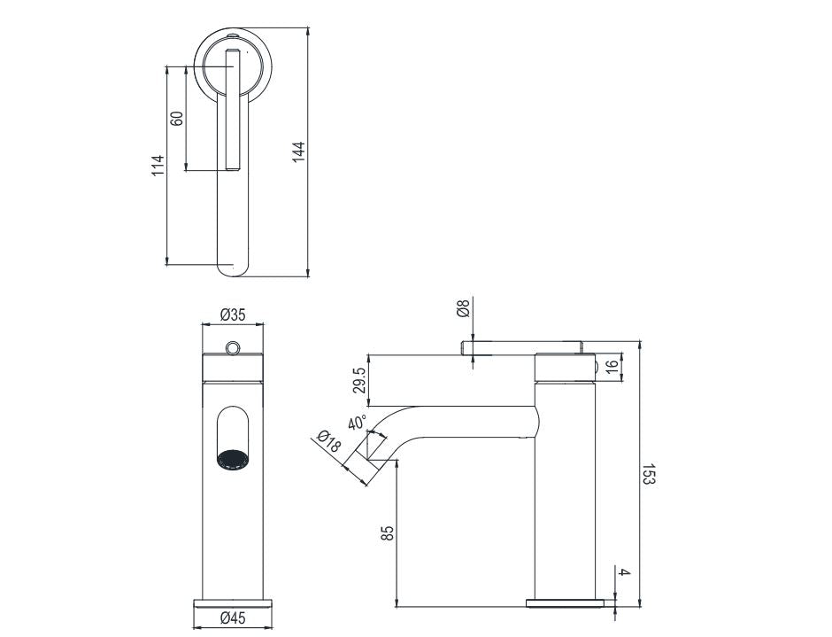 Crosswater 3one6 Lever Mono Basin Mixer - Slate Finish