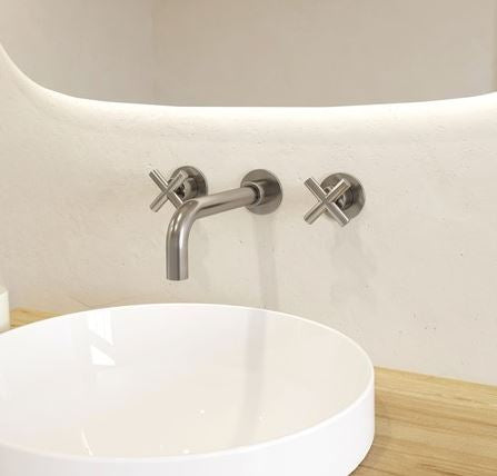 Crosswater MPRO 3 Hole Crosshead Wall Mixer - Brushed Stainless Steel