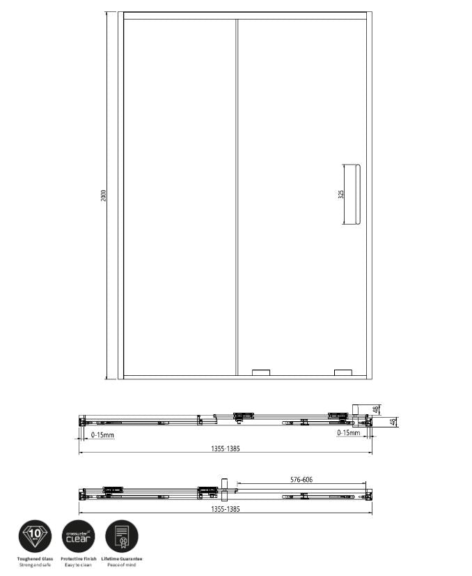 Optix 10 Single Sliding Door 1400mm Brushed Stainless Steel