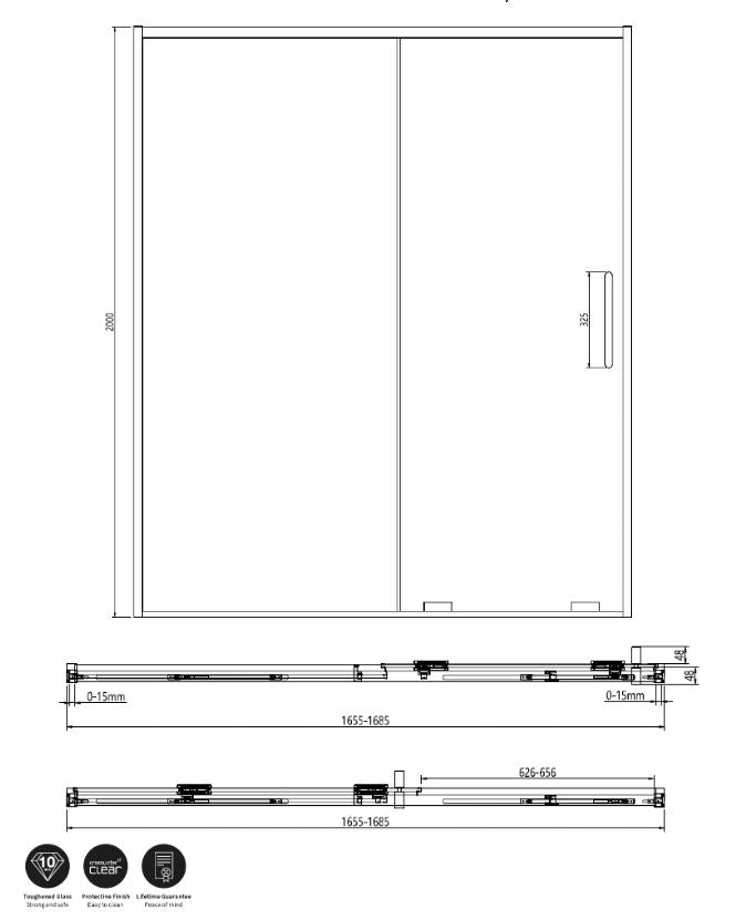 Crosswater Optix 10 Single Sliding Door 1700mm Brushed Brass