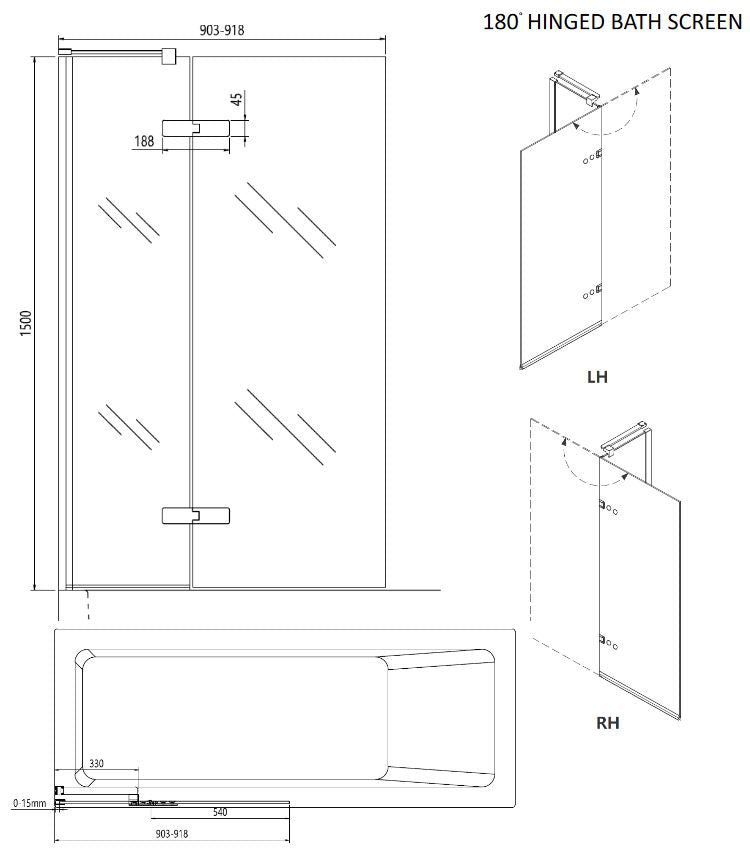 Crosswater Optix Right Hand Hinged Bath Screen With Inline Panel - Brushed Brass
