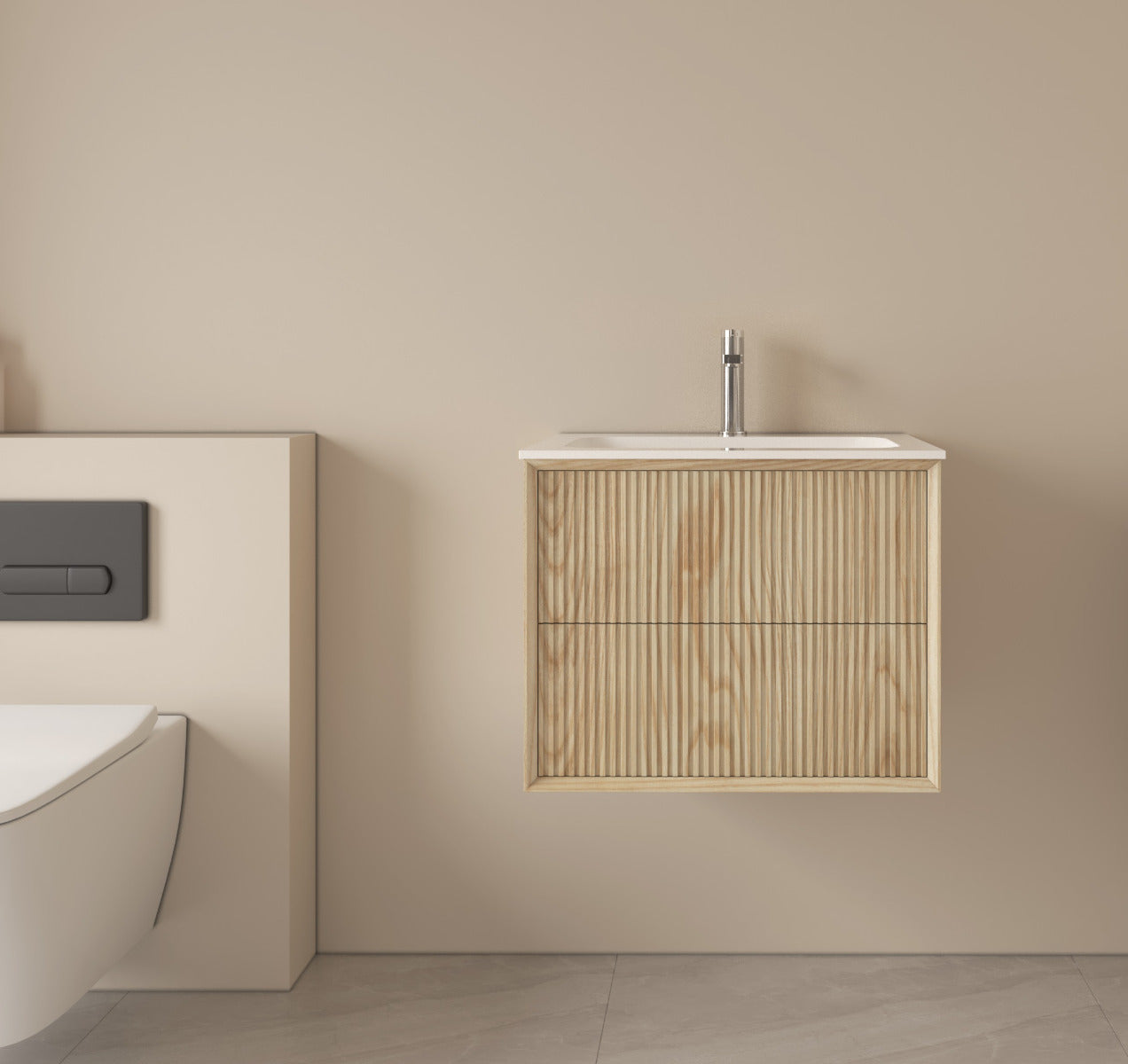 LUXE81 ORA 600 Light Walnut Cabinet With Ceramic Basin