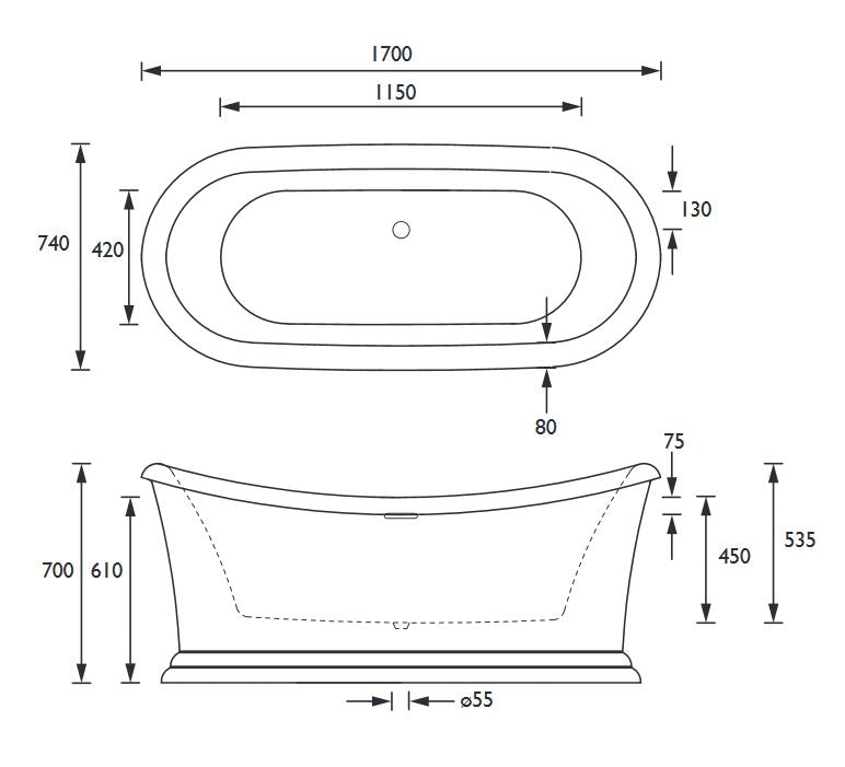 Orford Freestanding Double Ended Acryllic Bath