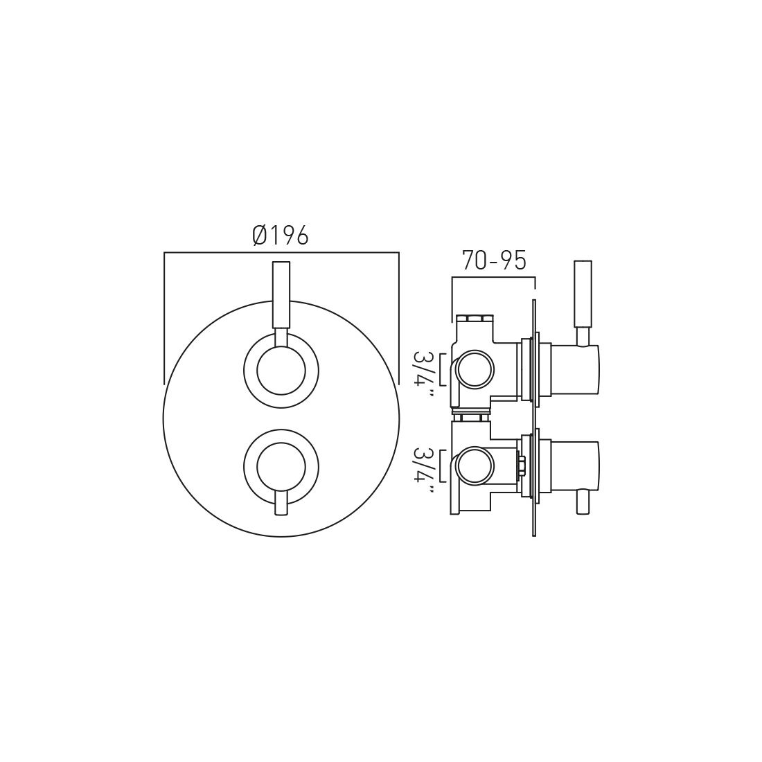 VADO DX Origins DX 2 Outlet Thermostatic Valve - Chrome