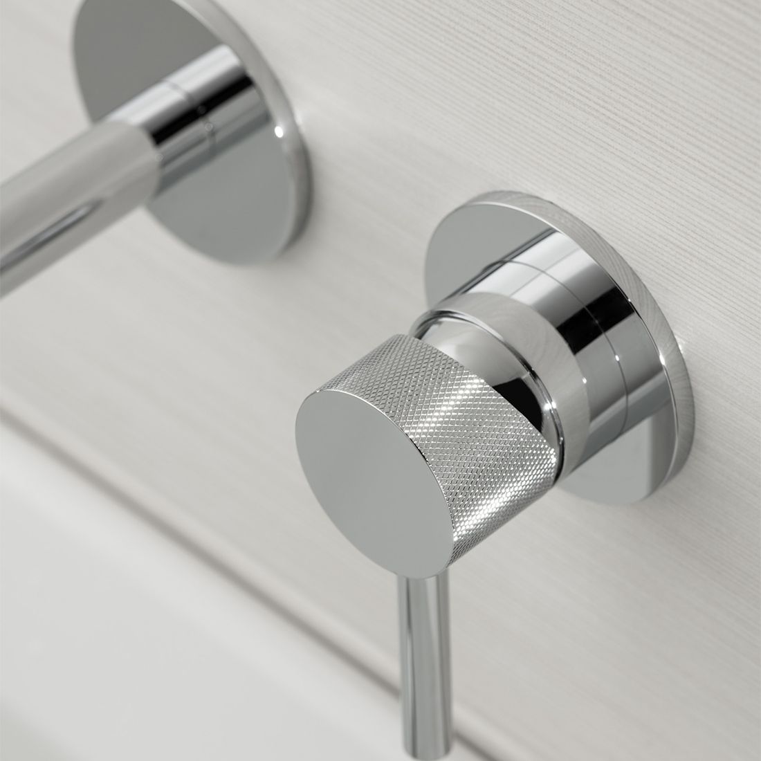 VADO Knurled Accents Slimline Wall Mounted Basin Mixer 180mm Spout