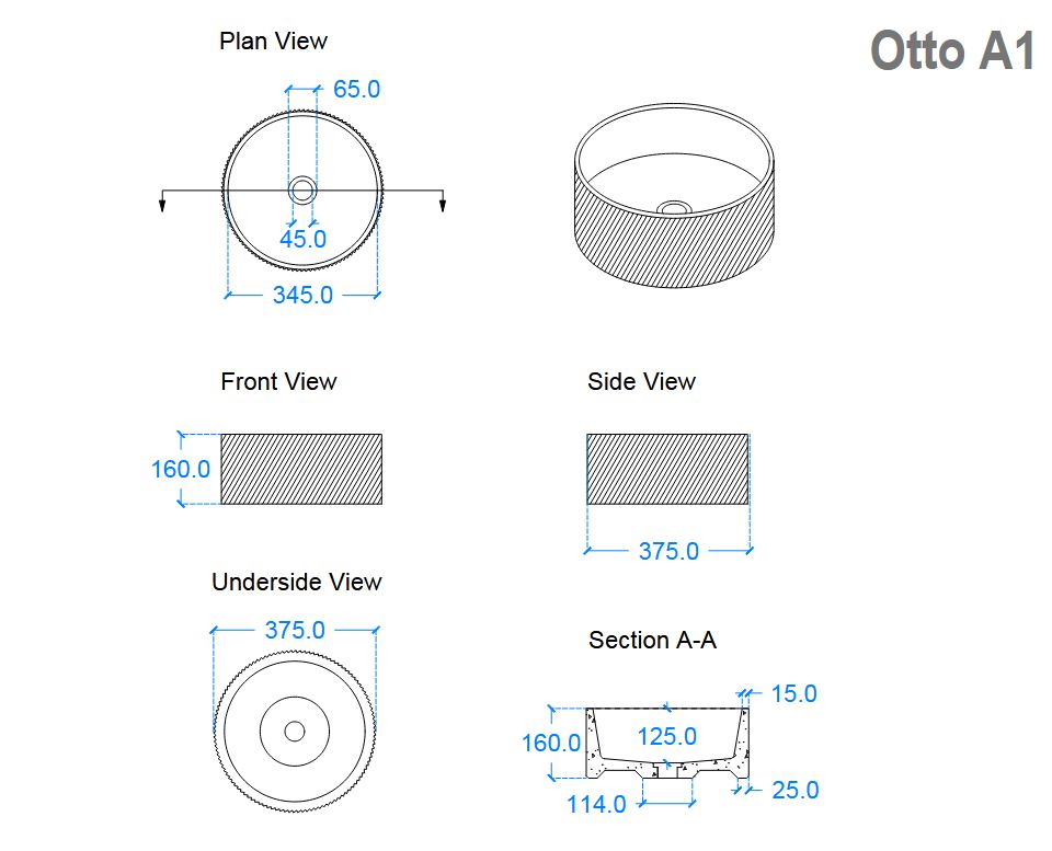 Kast Otto Counter Basin 375mm (Choose Colour)