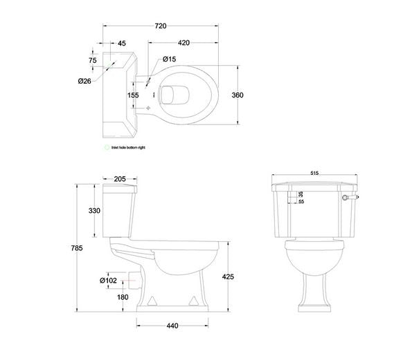 Burlington Rimless Close Coupled WC with 520 Lever Cistern