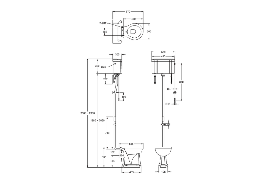 Burlington Standard High-Level WC w/ Dual Flush Cistern