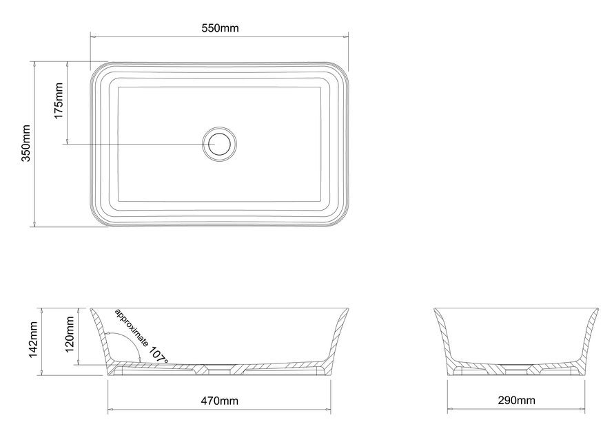 Clearwater Palermo 550 x 350 mm ClearStone Sit On Basin