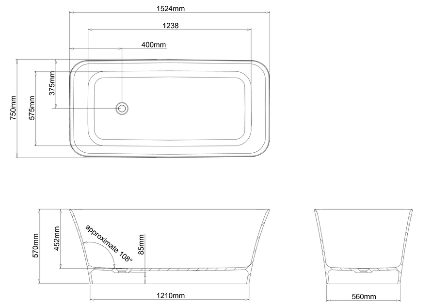 Clearwater Palermo Petite 1524x750mm Clear Stone Bath