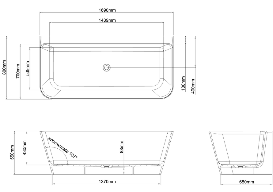Clearwater Patinato Grande 1690x800mm Freestanding Bath
