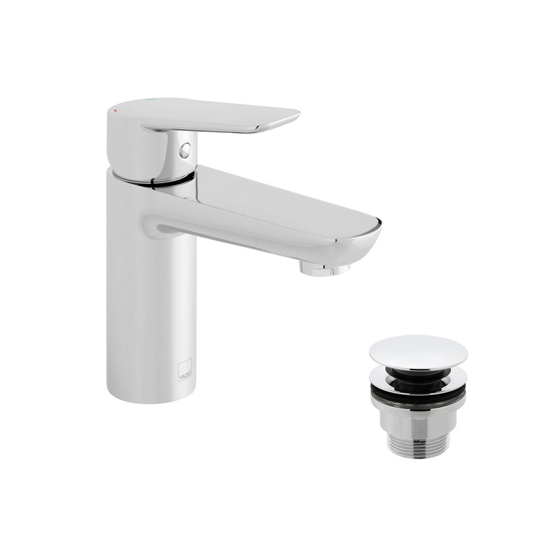 VADO Photon Mono Basin Mixer Tap with Universal Waste - Chrome Finish