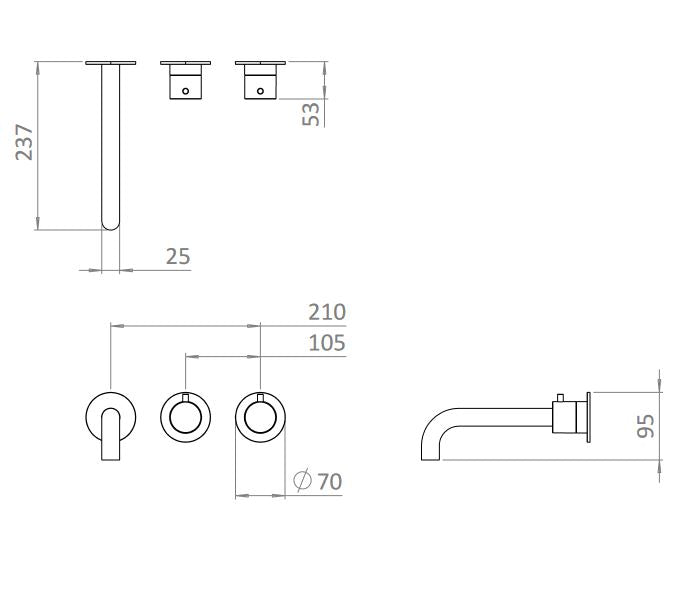 Crosswater MPRO Module 3 Outlet 2 Handle Shower Trim Set & Bath Spout