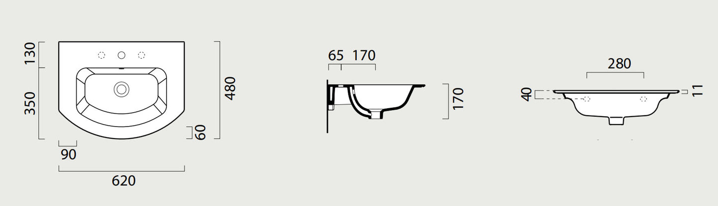 GSI Pura Design 620 x 480mm Curved Washbasin