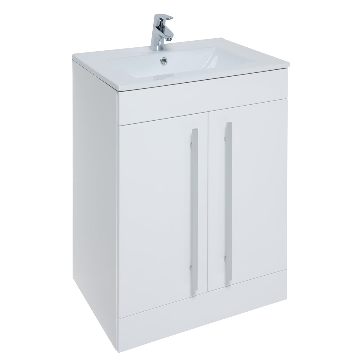 SW6 Purity 600mm Floor Standing 2 Door Unit & Ceramic Basin - White