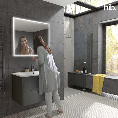 HIB Qubic 80 Mirror Cabinet 800 x 700mm Rectangular LED Mirror Cabinet With Charging Sockets