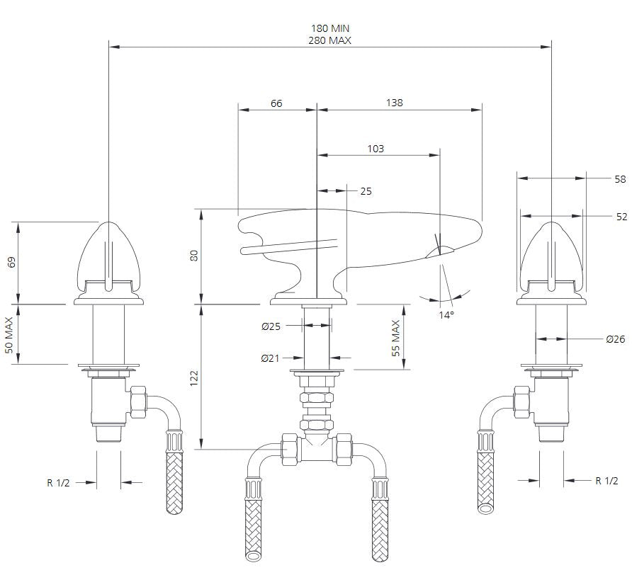 Lefroy Brooks Belle Aire Deck Mounted 3 Hole Basin Mixer (choose finish)
