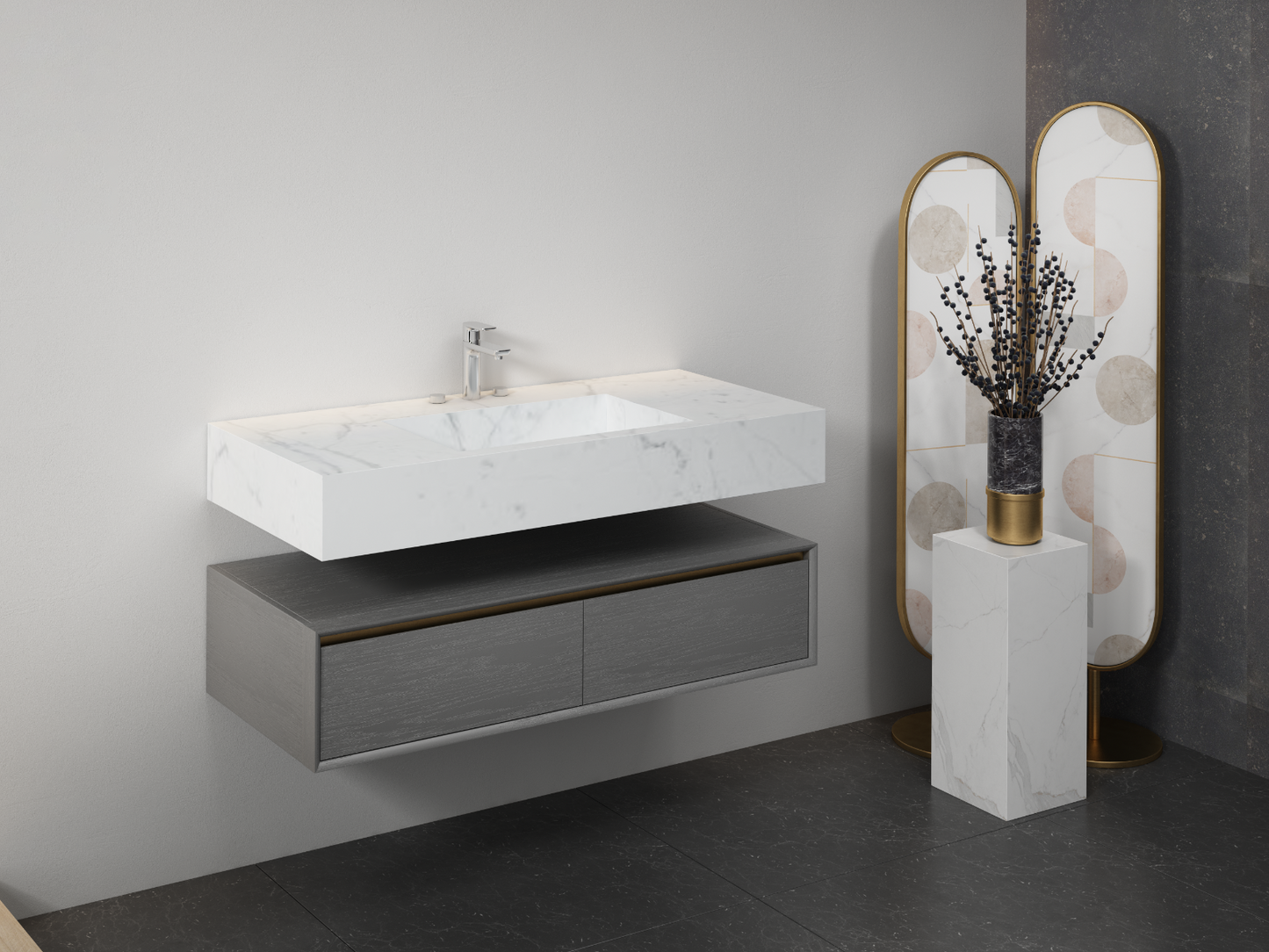 LUXE81 Rhine Grey Unit With 3TH Marble Stone Top