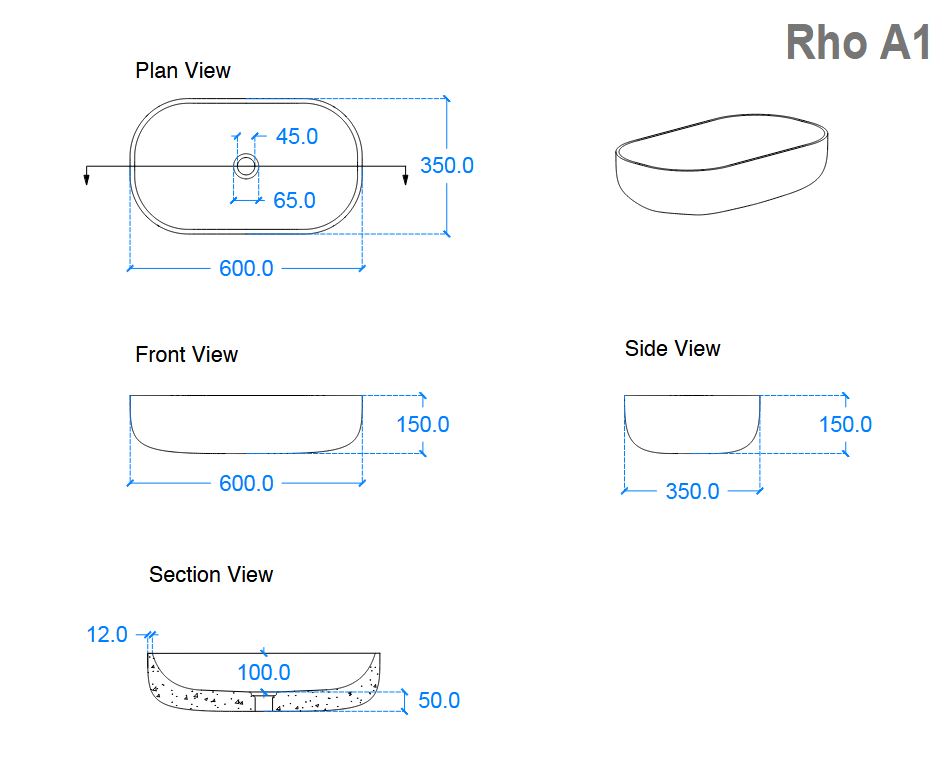 Kast Rho Counter Basin 600 x 350mm (Choose Colour)