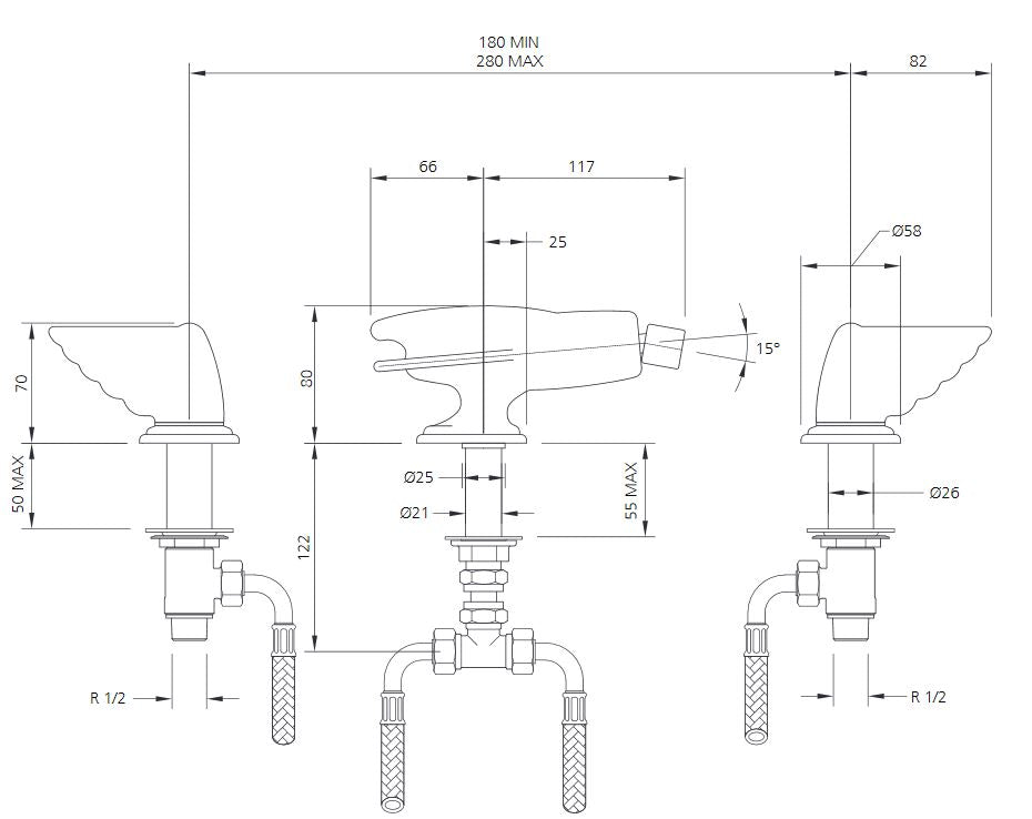 Lefroy Brooks Belle Aire Lever Deck Mounted 3 Hole Bidet Mixer (choose finish)