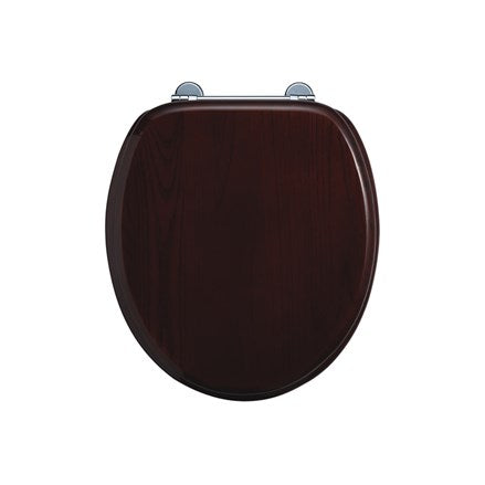 Burlington SOFT CLOSE Mahogany Finish Toilet Seat (Chrome Finish Hinge)