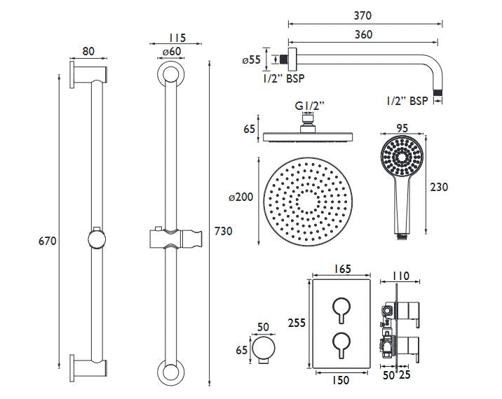 Dartmouth Concealed Valve Fixed Head & Shower Kit Black