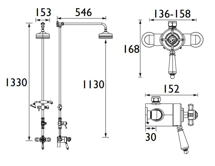 Dawlish Exposed Valve, Rigid Riser & Shower Kit Chrome