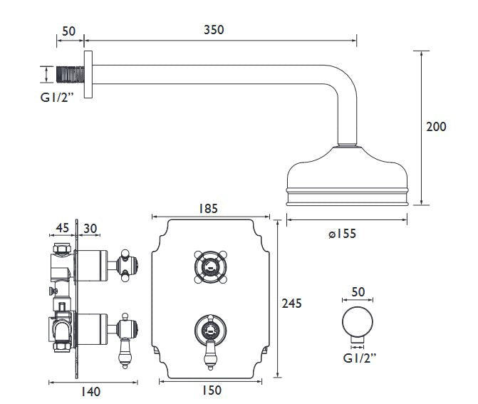 Glastonbury Shower Valve & Fixed Head Brushed Nickel
