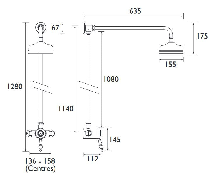 Gbury Exposed Shower Valve & Riser Kit Brushed Nickel