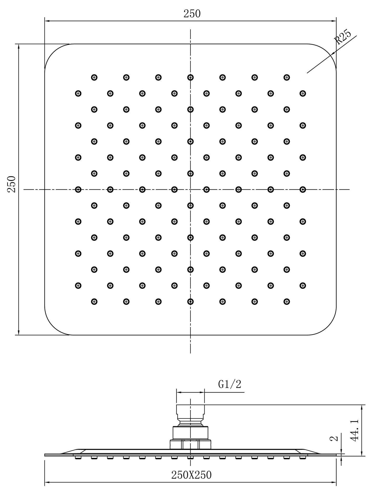 250mm Square Ultra Flat Chrome Shower Head