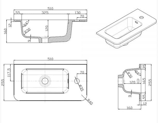 Essentials Suburb 510mm x 255mm Basin One Tap Hole White