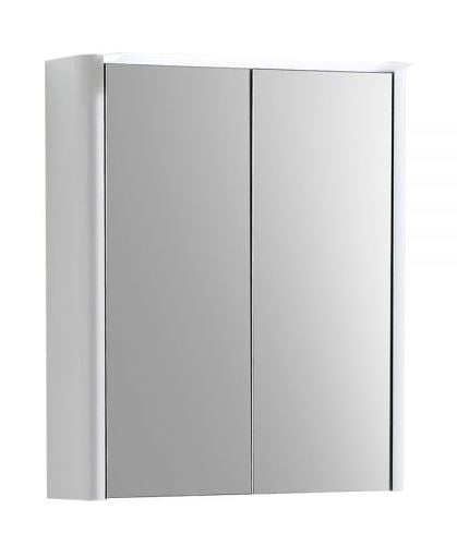 Essentials Suburb 600mm Two Door Mirror Cabinet with Light and Shaver Socket in White Gloss