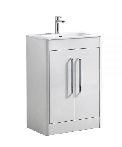 Essentials Superb 600x395mm Double Door Floor Standing Unit in White Gloss