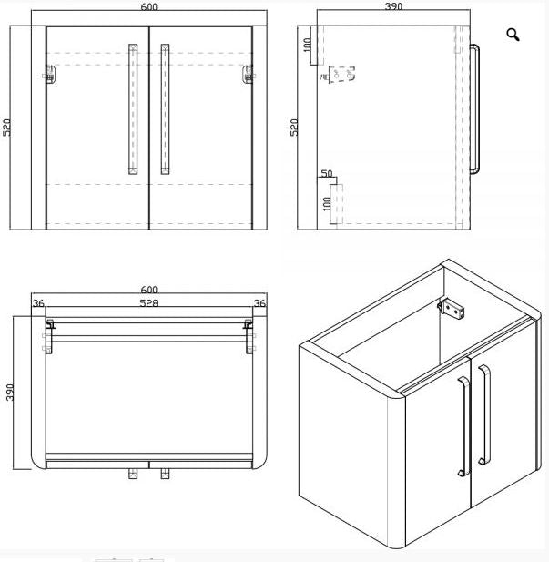 Essentials Superb 600x390mm Double Door Wall Mounted Unit Unit in White Gloss