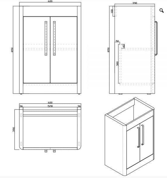 Essentials Superb 600x395mm Double Door Floor Standing Unit in White Gloss