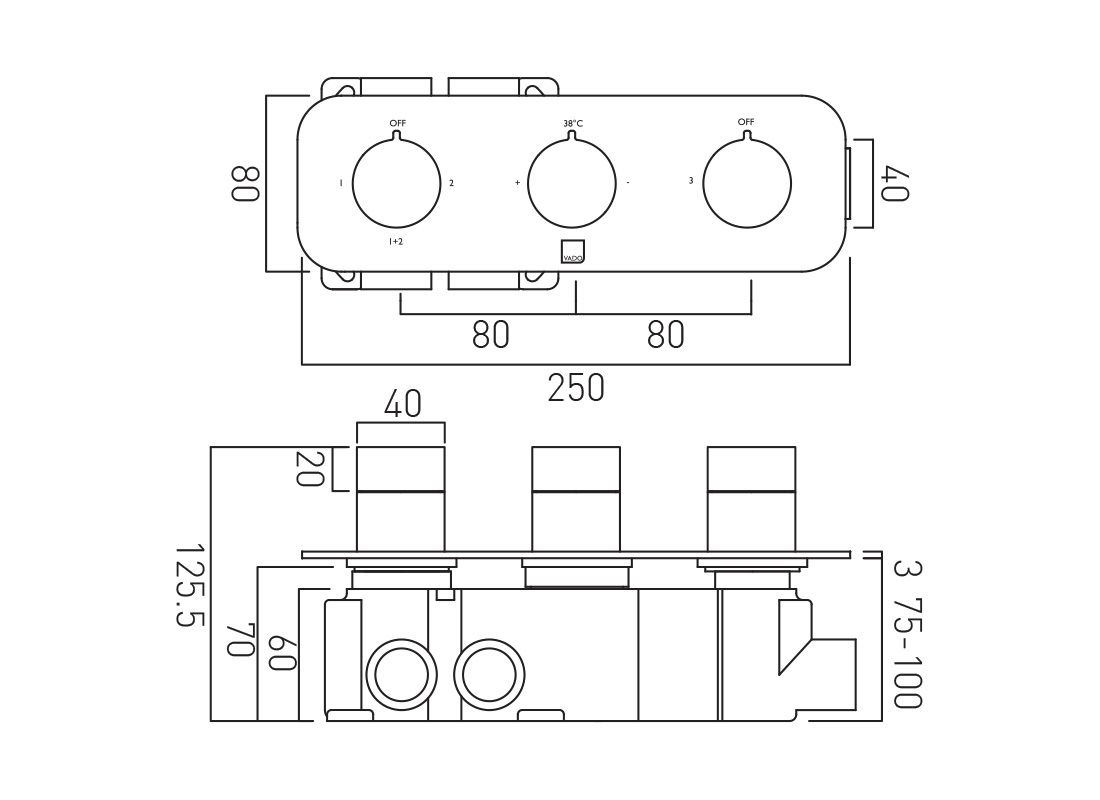 VADO Tablet Altitude 3 Outlet Thermostatic Valve All-Flow