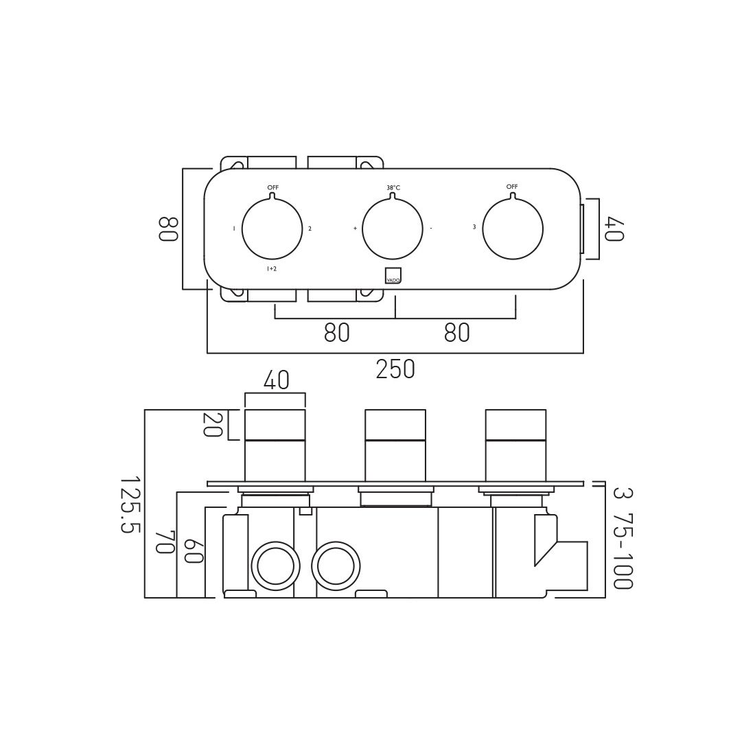 VADO Tablet Altitude 3 Outlet Thermostatic Valve All-Flow