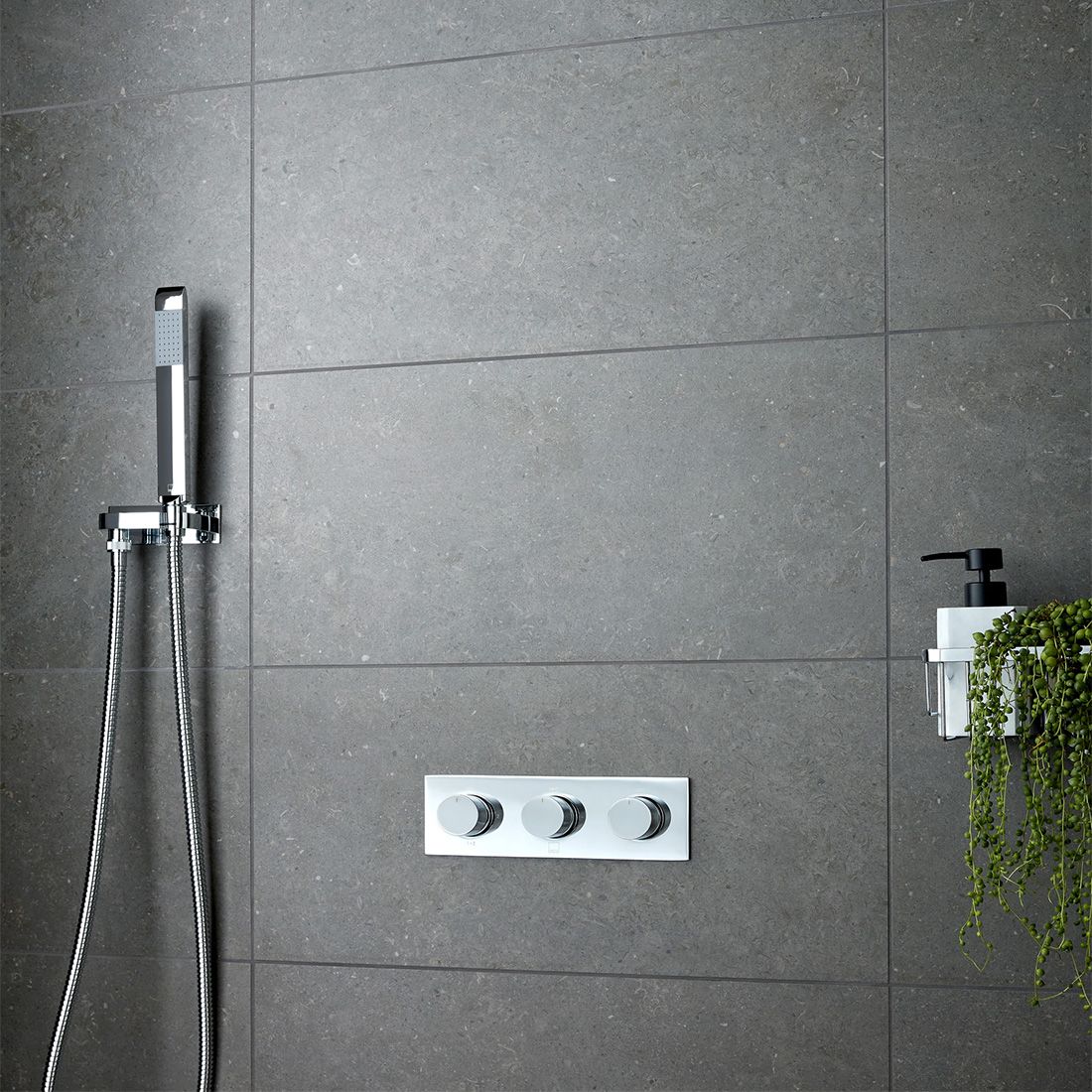 VADO Tablet Knurled Accents 3-Outlet Thermostatic Valve with All-Flow Function