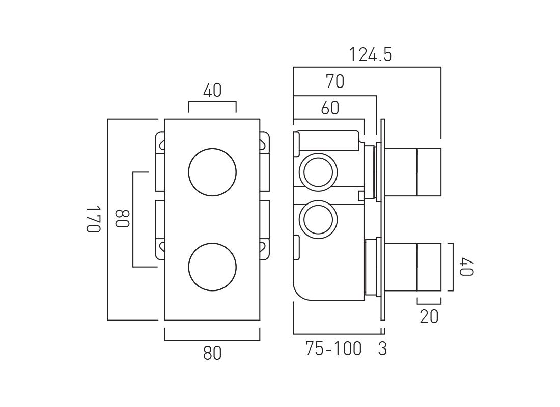 VADO Tablet Omika -2 Outlet Thermostatic Valve All-Flow