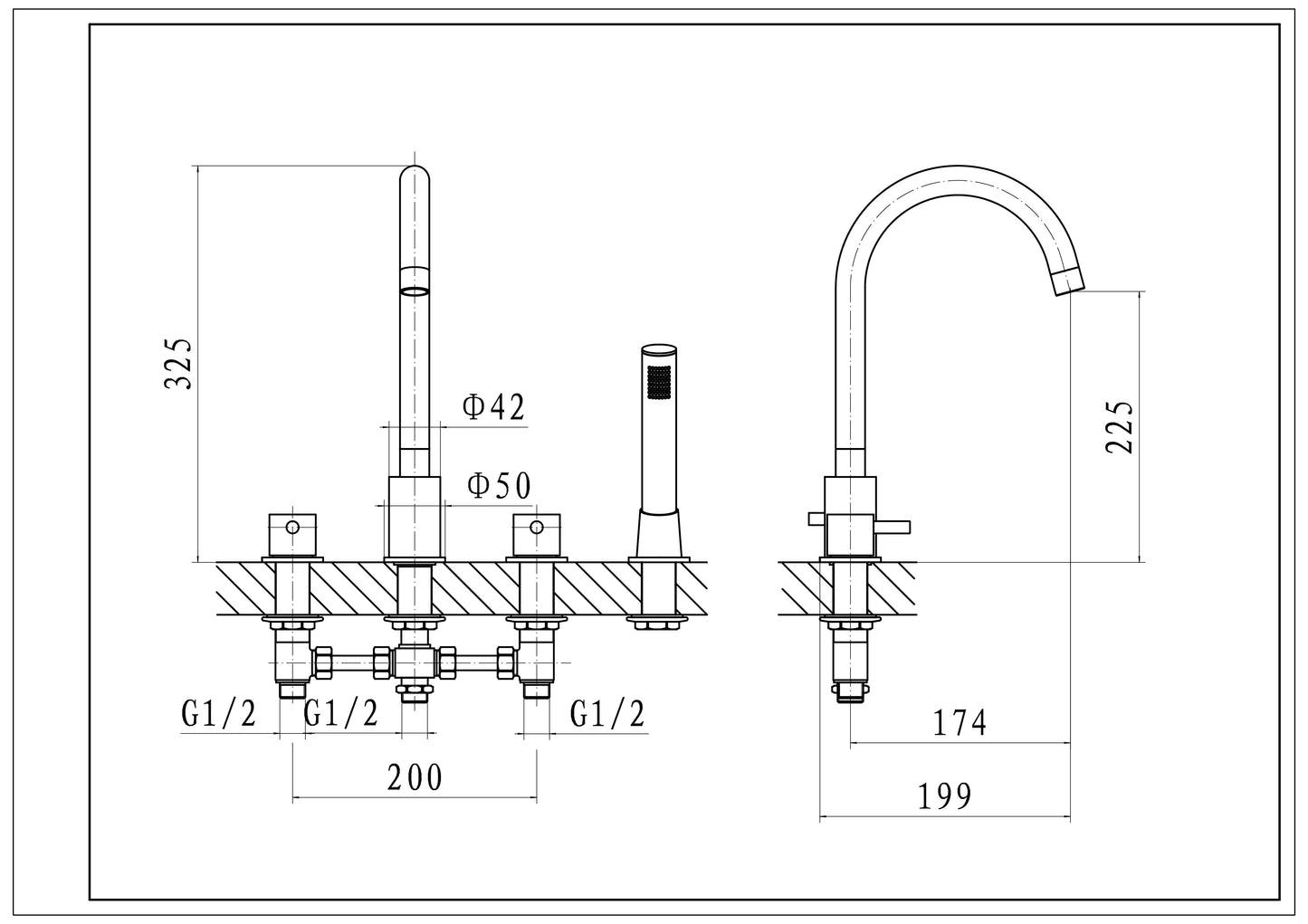 SW6 Plan 4 Hole Bath Shower Mixer