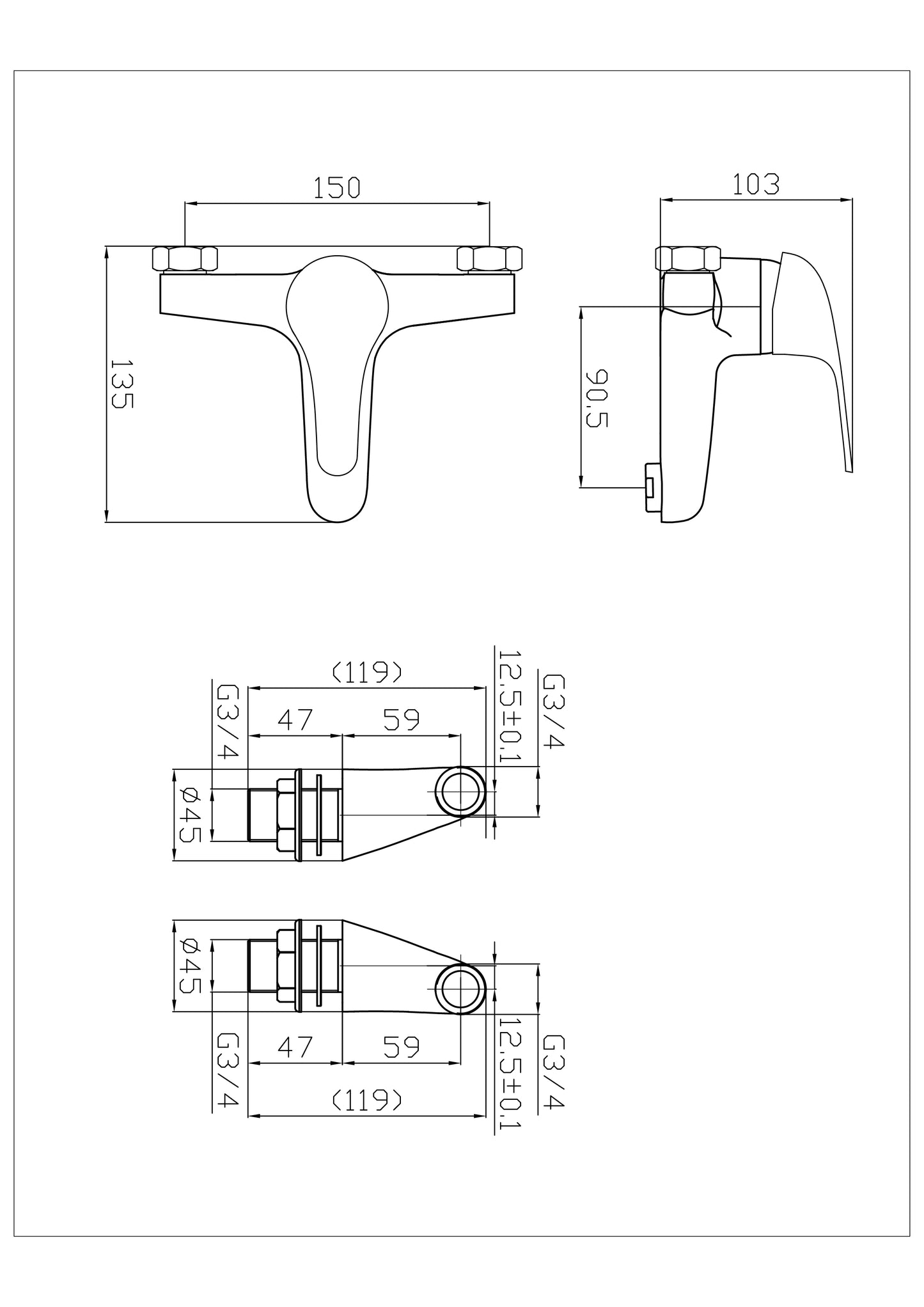 SW6 G4K Chrome 2 Tap Holes, 103mmx150mmx135mm Bath Filler