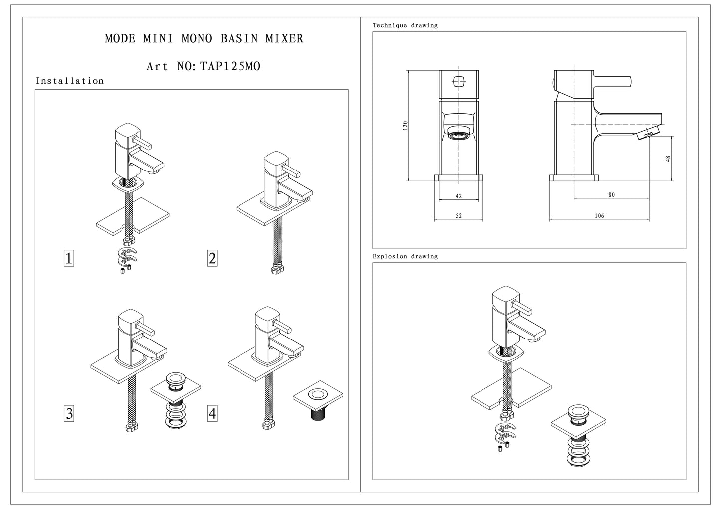 SW6 Mode Mini Mono Basin mixer with Click Waste