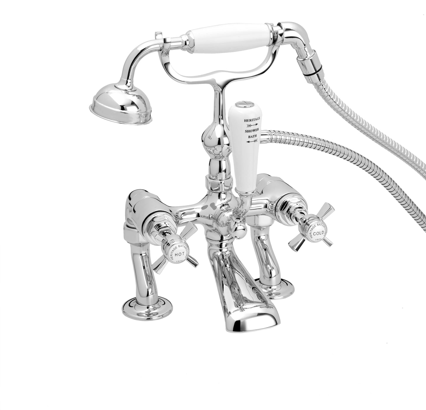 Heritage Dawlish Deck Mounted Bath Shower Mixer w/ Hose