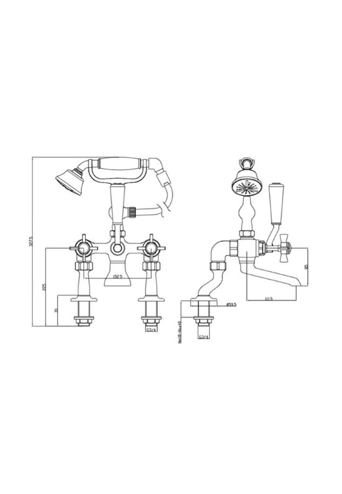 Heritage Dawlish Deck Mounted Bath Shower Mixer w/ Hose