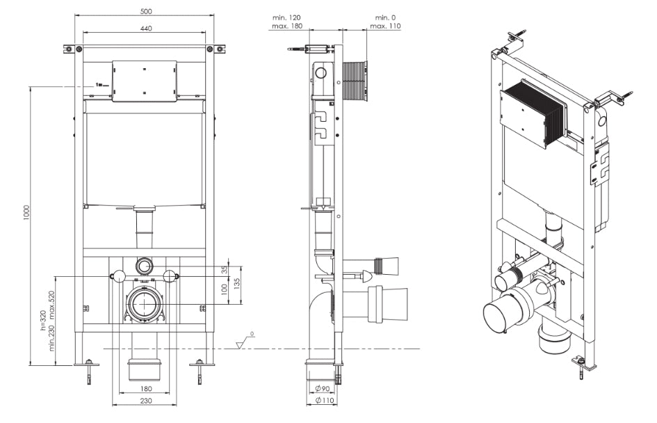 Saneux FLUSHE 1140MM universal framed cistern Front flush